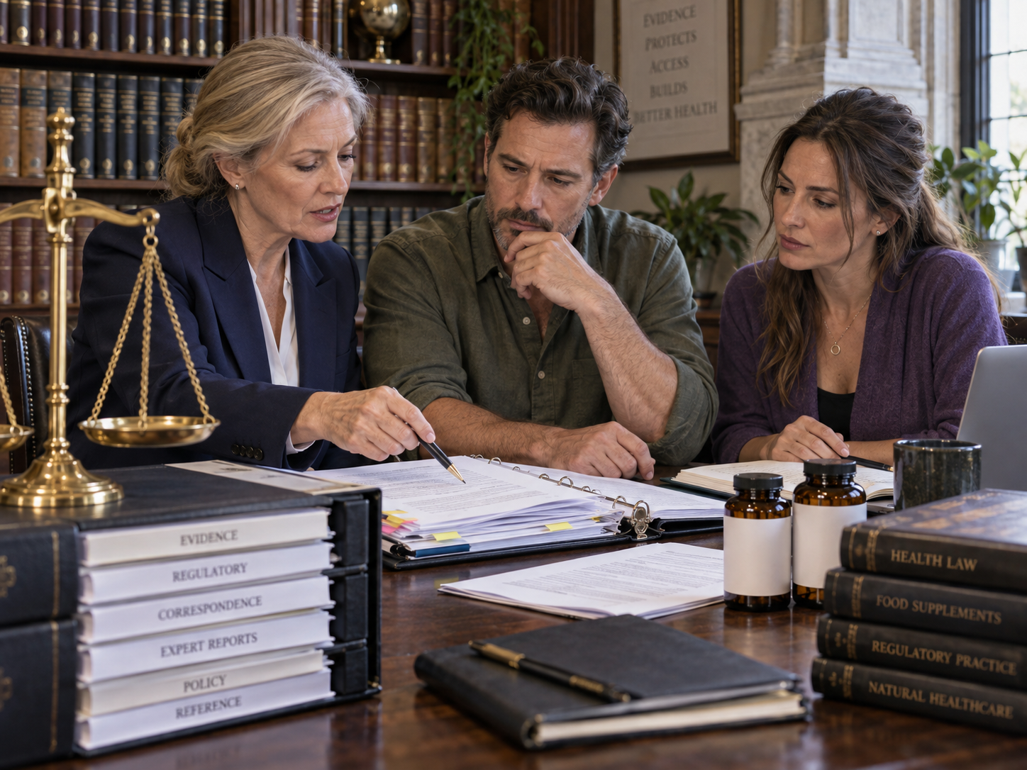 An adviser helping a healthcare business owner and practitioner examine evidence and prepare their case